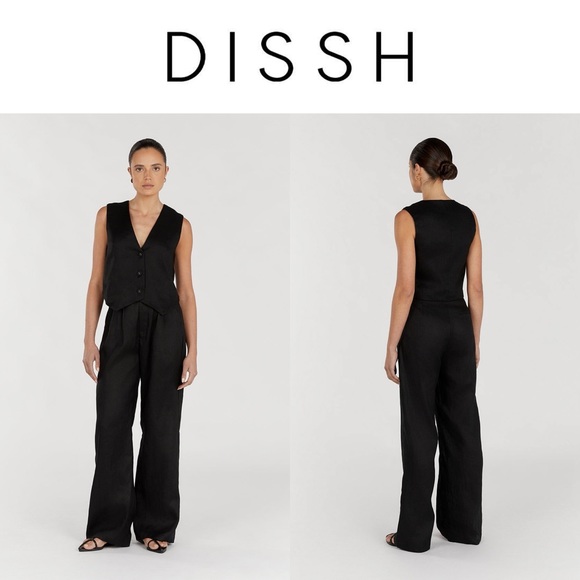 DISSH Pants - DISSH NWT Norah Black Linen Pant Sz 2 Business Vacation Straight High Waist